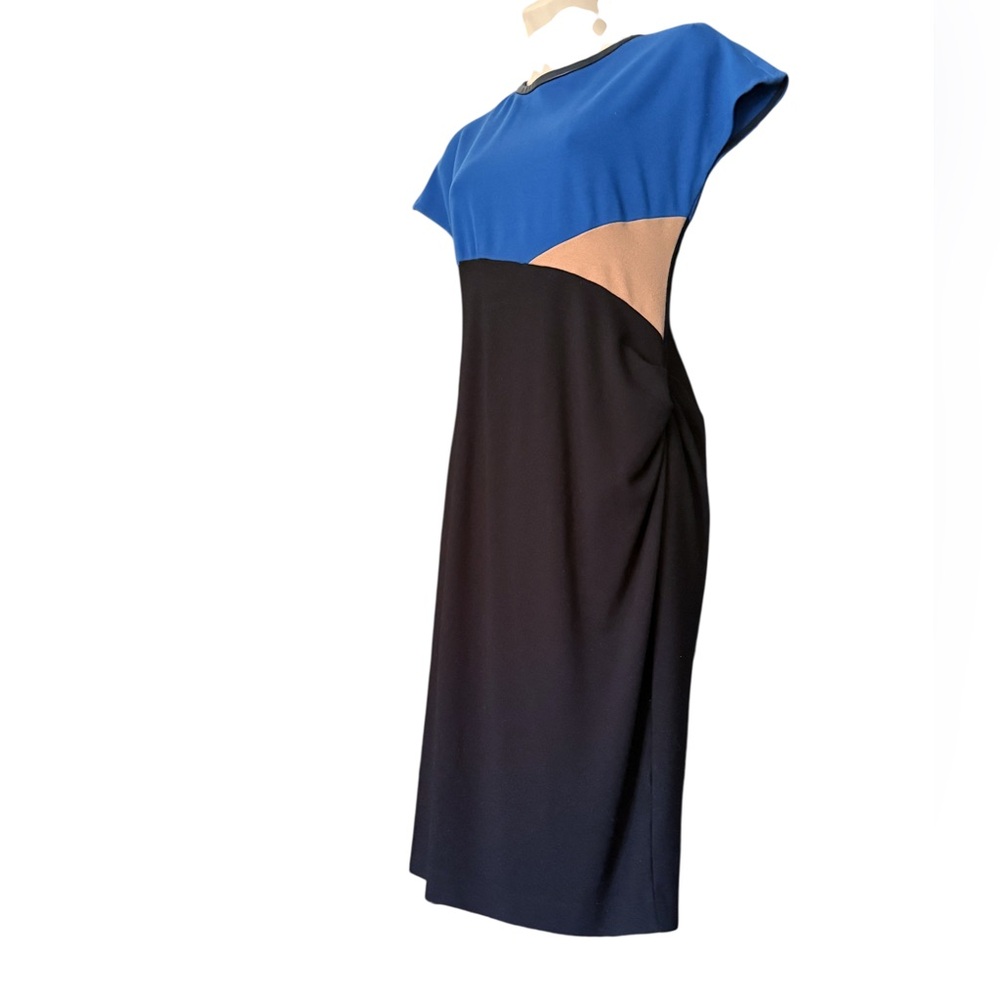Anne Klein Blue and Black Color Block Knit Midi Dress
